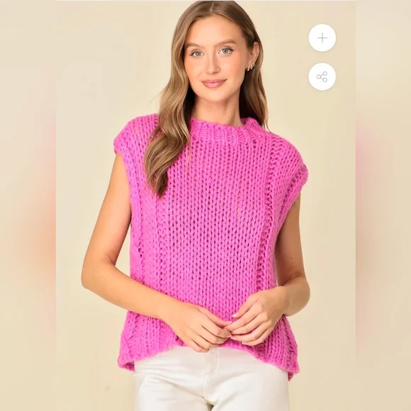Lumiere Vibrant Pink Chunky Sweater Vest Small *C7 - Picture 1 of 6